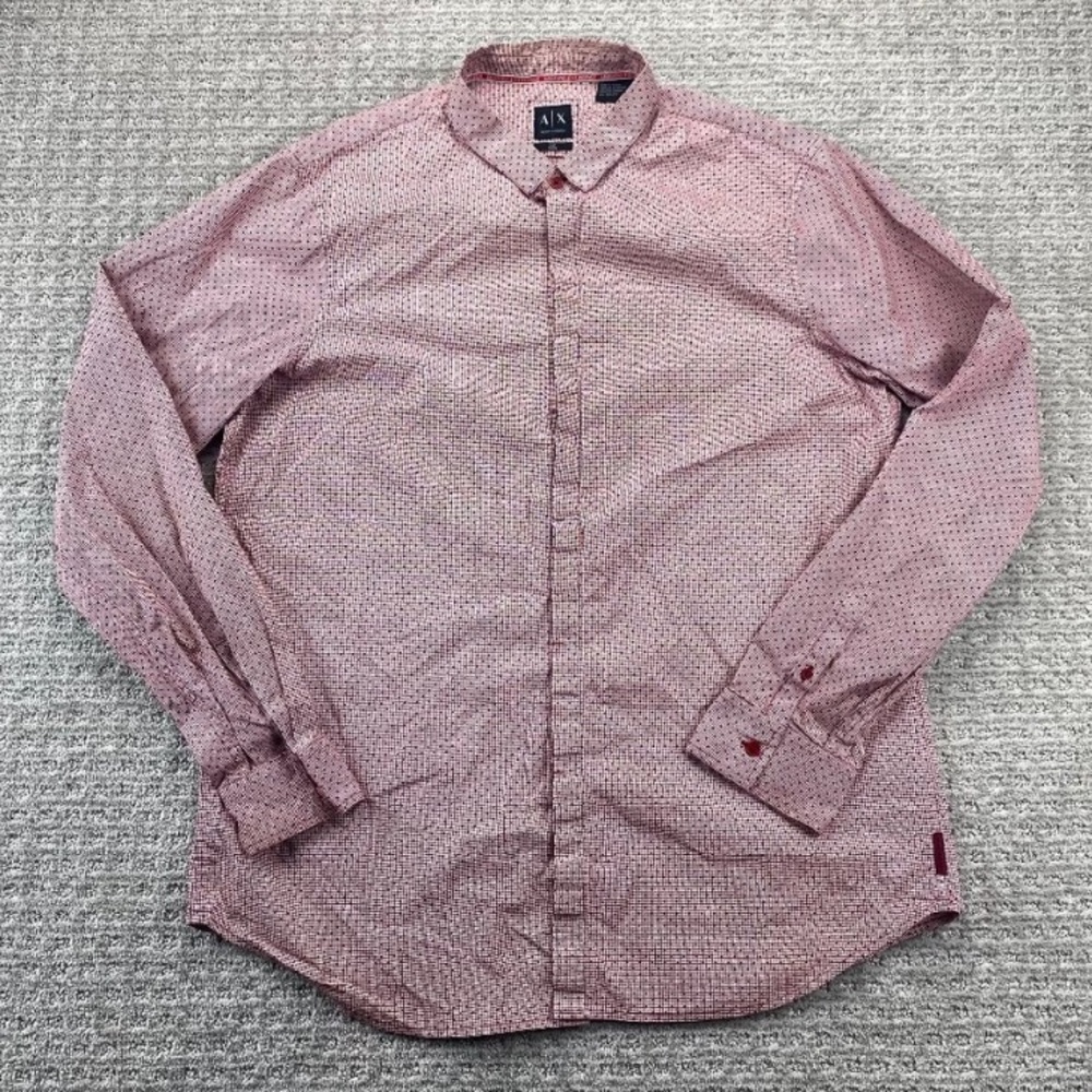 Armani Exchange AX Shirt Men XXL 2XL Red White Checkered Button Up Long Sleeve